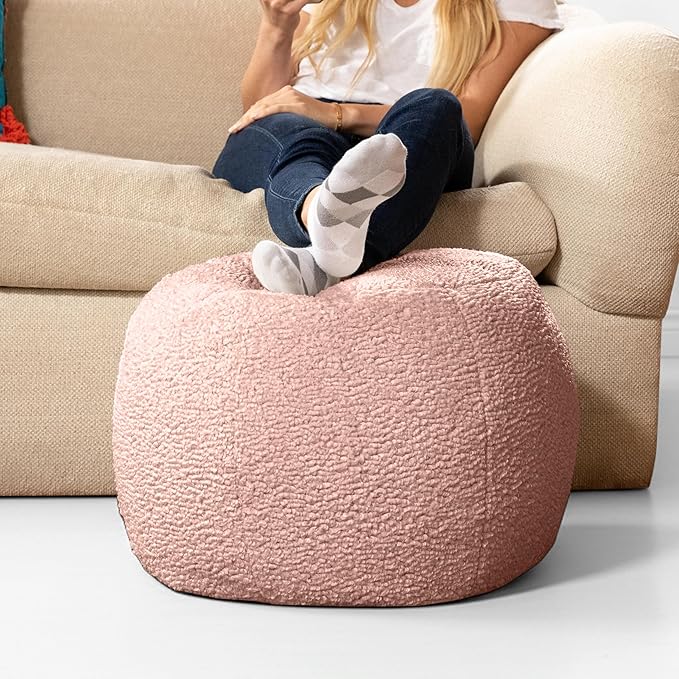 Jaxx Ellis Ottoman Shearling Faux-Lamb Plush Pouf for Modern Interior Design, Small, Pink