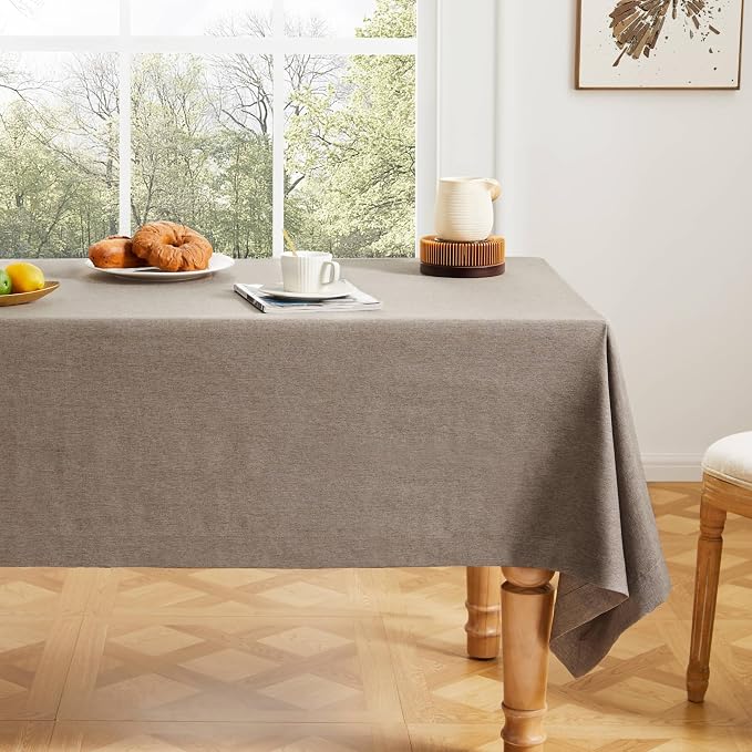 ZeeMart Basic Linen Textured Table Cloth, 60 x 60 Inch Cocoa Brown, Farmhouse Style Brown Square Tablecloth, Wrinkle Resistant Washable Heavy Weight TableCloths