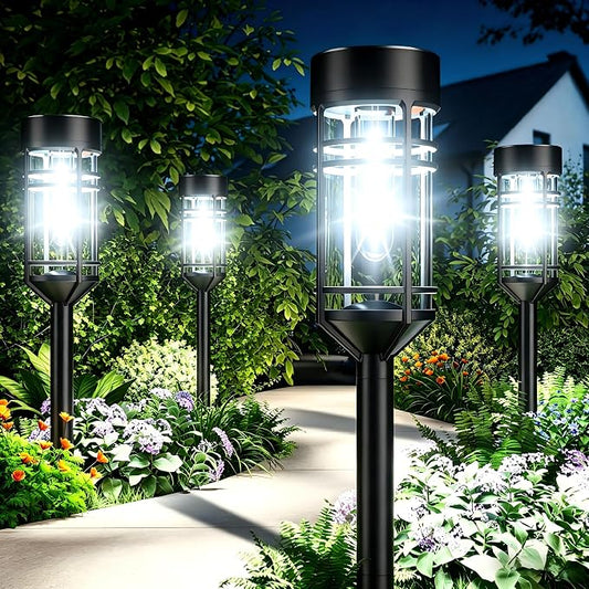 Amzarp 8 Pack Solar Garden Lights, Bright LED Solar Pathway Lights Outdoor IP65 Waterproof Rugged Shatterproof Auto On/Off for Landscape Garden Yard Walkway Driveway Lawn Lighting (6500K White Light)