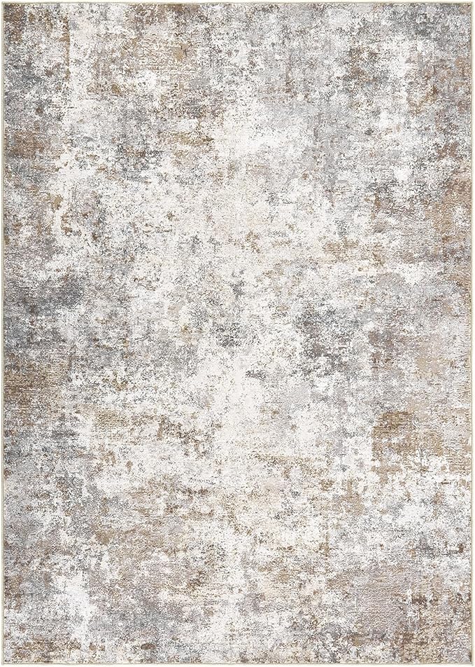 UERMEI 9x12 Washable Area Rug - Neutral Modern Abstract Living Room Rugs, Non-Slip Soft Large Indoor Floor Carpet for Bedroom Home Office & Under Dining Table Decor, Brown Grey