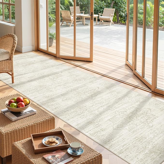 Kitchen Runner Rugs Non Skid Washable - 2.5 x 10 Runner Rug with Anti Slip Backing, Ultra-Thin Soft Rug Runner for Hallway, Bedroom, Living Room (2.5'x10', Beige)