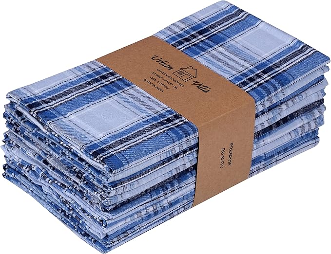 Urban Villa Cloth Napkins 100% Cotton Highly Absorbent Washable Durable Reusable Premium Dinner Napkins Ideal for Gifts for Mothers Day Hotel Farmhouse Parties - Xmas Blue (20" x 20", Set of 12)
