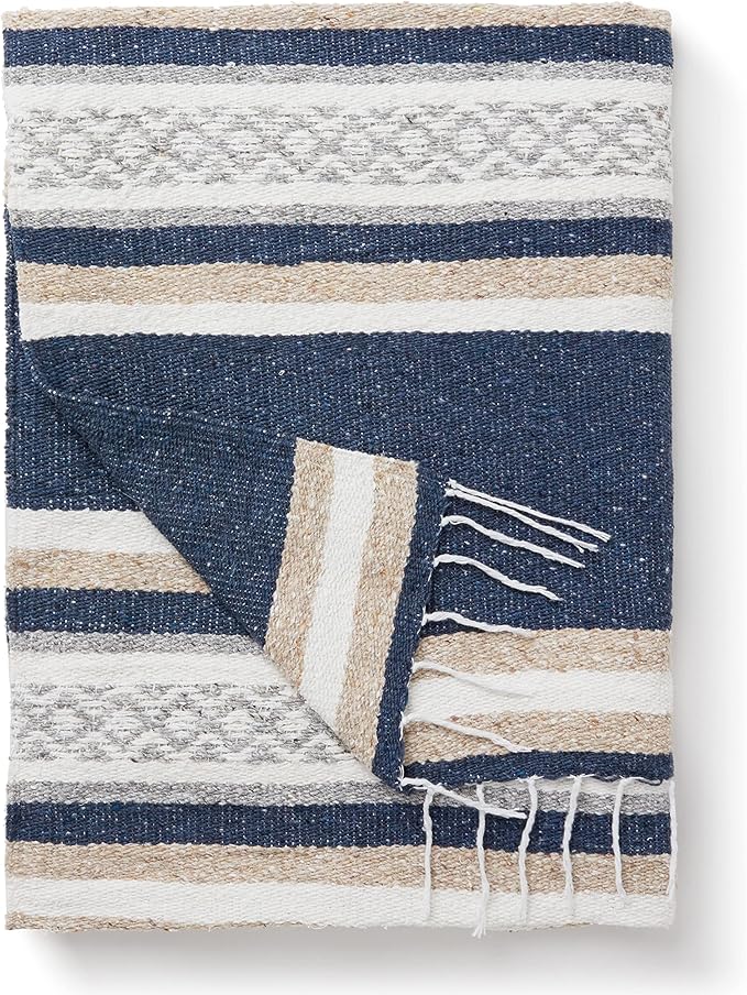 Mexican Blanket by Laguna Beach Textile Co - Beach, Yoga, Camping, or Decorative Throw Blanket - Traditional Handmade Serape (Slate & Sand)