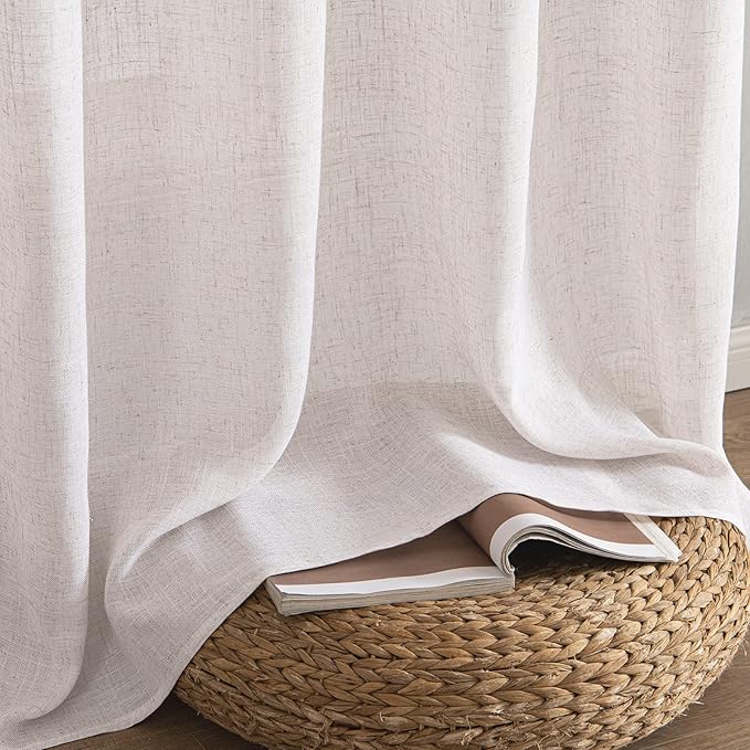 MIULEE White Linen Curtains 72 Inch Length 2 Panels for Bedroom Living Room, Soft Thick Linen Textured Natural Window Drapes Semi Sheer Light Filtering Back Tab Rod Pocket Burlap Look Decor, W37xL72