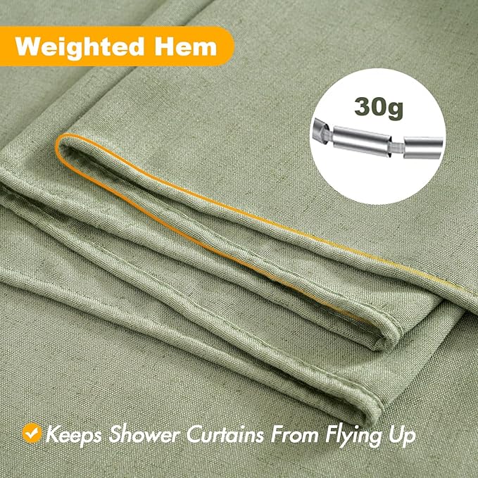 MIULEE Extra Long Linen Shower Curtain 96 Inches with 12 Metal Hooks Boho Farmhouse Heavy Buttonhole Fabric Shower Curtain Set Waterproof Thick Cloth Neutral Curtains for Bathroom W72*L96, Sage Green