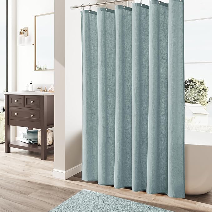 Naturoom Blue Linen Shower Curtain, Cloth Textured Fabric Shower Curtain Set with Hooks, Simple Elegant Modern Farmhouse Country Ultra Thick Bath Curtains for Bathroom,Water Repellent,72x72