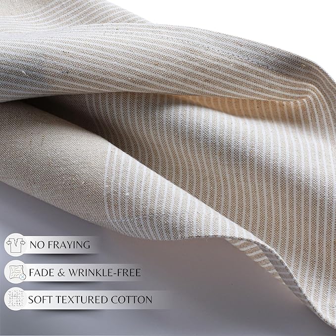 Palisa 100% Cotton Cloth Dinner Napkins [Pack of 12, Beige] Striped Pattern Reusable Table Linen Napkins for Home & Kitchen | Parties & Farmhouse Dining Décor 18x18 Inch