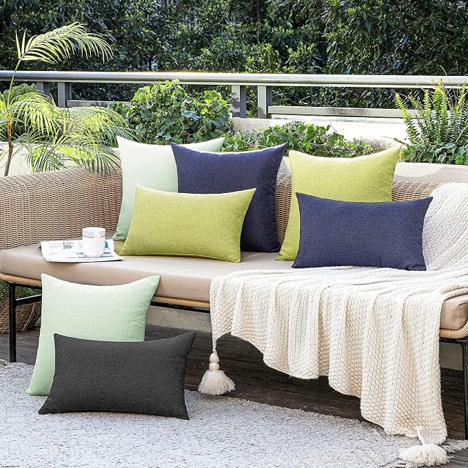 MIULEE Pack of 2 Decorative Outdoor Solid Waterproof Throw Pillow Covers Spring Faux Linen Garden Farmhouse Cushion Cases for Patio Tent Balcony Couch Sofa 20x12 Inch Moss Green