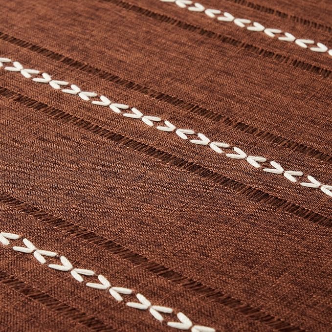ZeeMart Hemstitched Embroidery Striped Boho Tablecloth 60x60 Inch Terracota, Heavy Weight Farmhouse Burlap Linen Terracota Tablecloth, Wrinkle Resistant Washable Table Cloth for Square Table