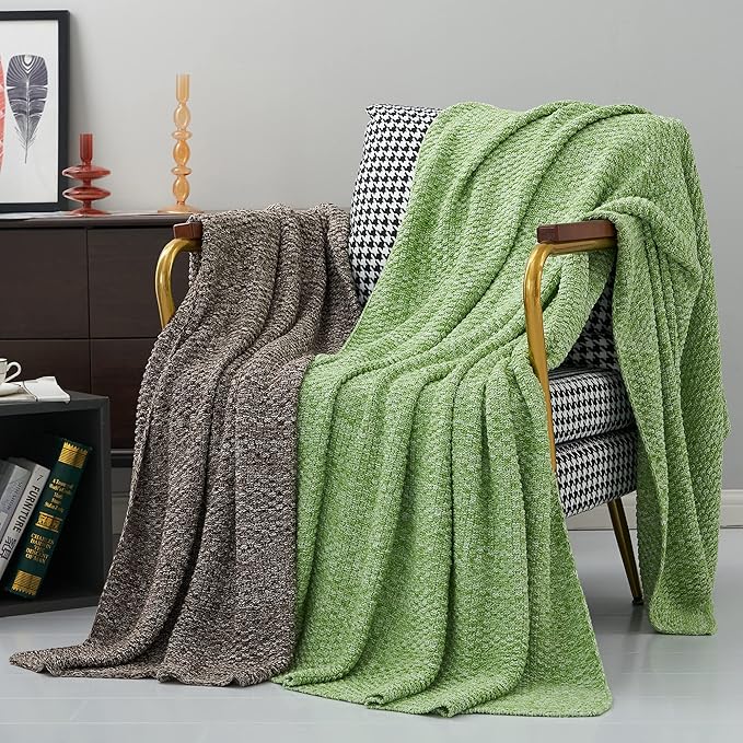 Longhui bedding 100% Cotton Knitted Throw Blanket – Green, Soft & Cozy, Machine Washable, 60"x80" – Perfect for Living Room, Couch, Sofa, Bed or Travel