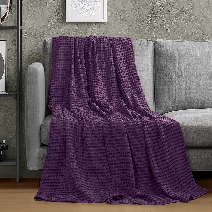 Utopia Bedding 100% Cotton Waffle Weave Blanket King Size for Bed - Lightweight, Breathable Summer Blankets Soft and Cozy, Gifts for Women Home Room Decor (Plum, 90x108 Inch)