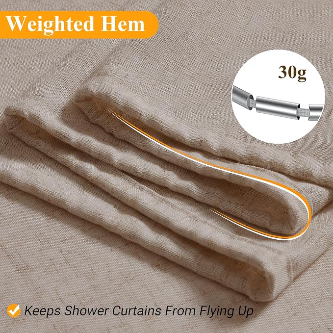 Naturoom Linen Shower Curtain 78 Inch Long Shower Curtains Set with Hooks for Bathroom Boho Farmhouse Fabric Neutral Cloth Modern Cottage Core Waterproof,Taupe Burlywood