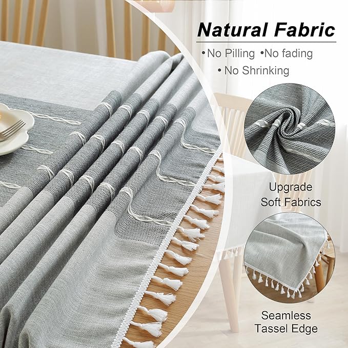 JIALE Tablecloths for Rectangle Tables,Cotton Linen Table Cloth Waterproof Tablecloth Wrinkle Free Farmhouse Dining Tables Cover,Soft Fabric Table Cloths with Tassels,Grey,55" X 55",2-4 Seats