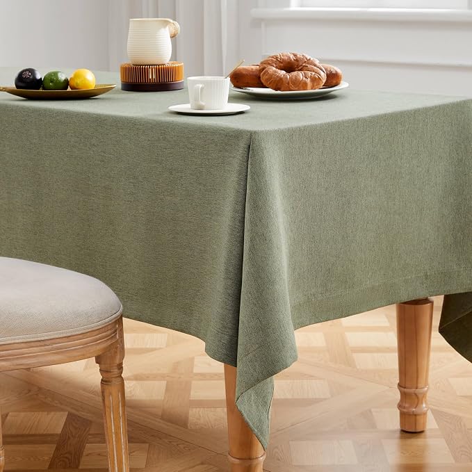 ZeeMart Basic Linen Textured Table Cloth, 60 x 60 Inch Olive, Farmhouse Style Green Square Tablecloth, Wrinkle Resistant Washable Heavy Weight TableCloths