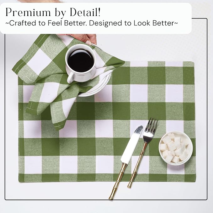 Mint Green Buffalo Plaid Cloth Napkins 4 Pack, 16x16 Inches, 100% Cotton, Washable Checked Table Linen, Rustic Farmhouse Decor for Family Dinner, Easter Brunch, Spring Family Meals