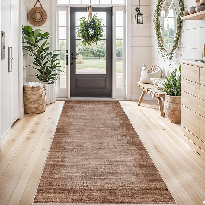 4x8 Washable Indoor Entryway Rug Non-Slip Rubber Backed Floor Mat for Kitchen, Hallway, Bedroom Modern Abstract Low-Pile Thin Wide Carpet Runner for Bathroom, Living Room, Office (Warm Taupe, 4x8)