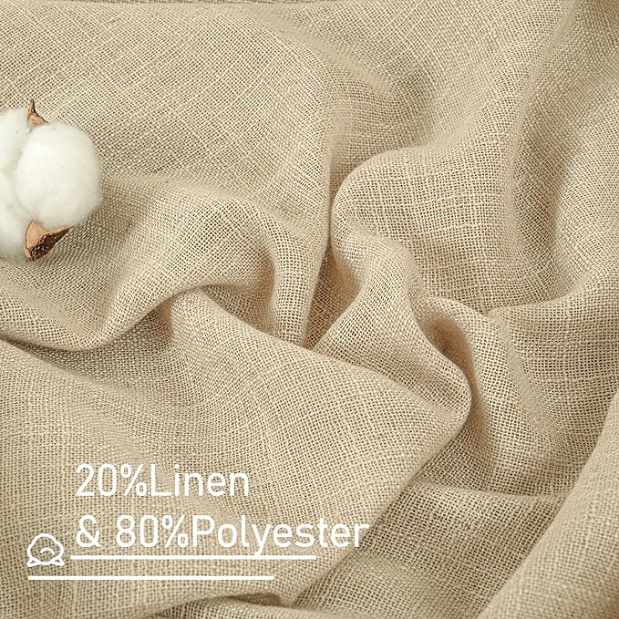 LAMIT Light Filtering Linen Curtains 80 inches Long for Bedroom, Faux Linen Textured Semi Sheer Back Tab and Rod Pocket Burlap Boho Modern Drapes for Living Room/Farmhouse, 2 Panels, 52 x 80 Inch