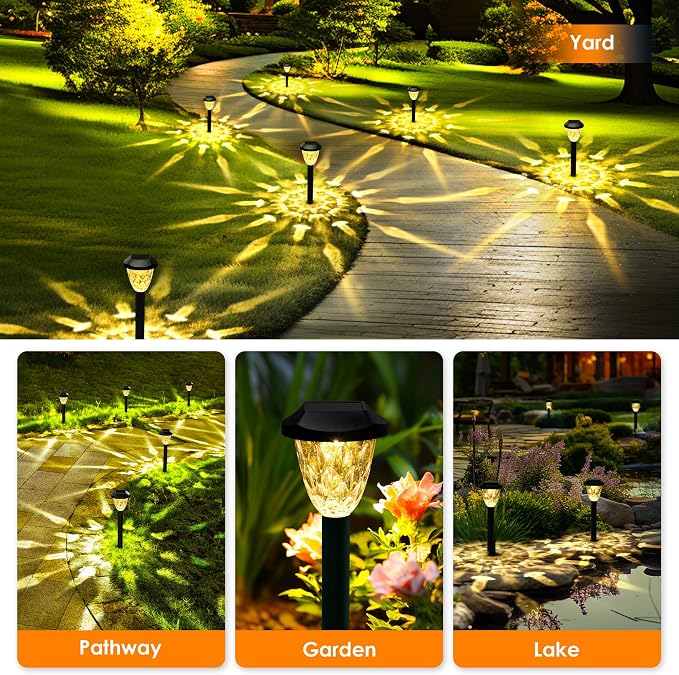 GIGALUMI 16 Pack Solar Lights Outdoor, Solar Pathway Lights with Great Pattern, Waterproof Auto On/Off Light for Outside Yard Garden Walkway Driveway Lawn Pathway