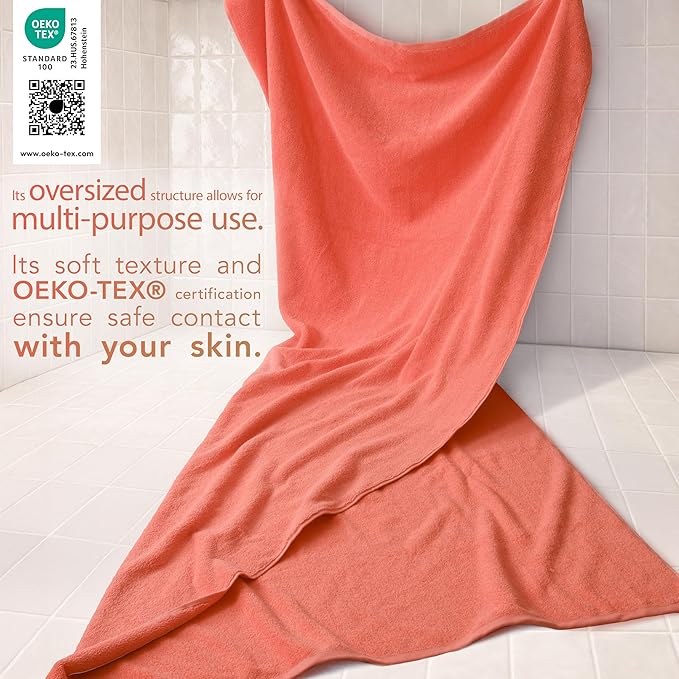 Cotton Paradise 100% Cotton Turkish Towel Set, Soft Absorbent Quick Dry, 40x80 Oversized Bath Sheet Towel, Coral