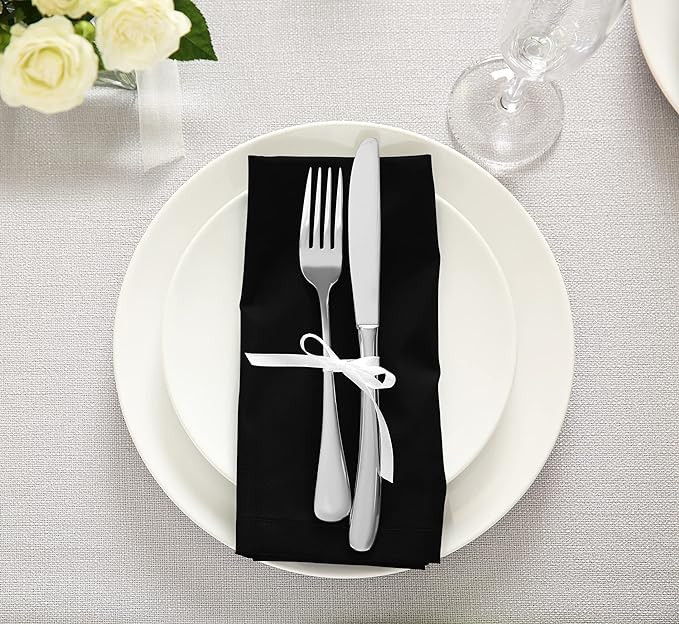 Utopia Kitchen Black Cloth Napkins [12 Pack, 18x18 Inch] Absorbent Cotton Blend Washable and Reusable for Dinner, Restaurant, Lunch, Wedding and Hotel