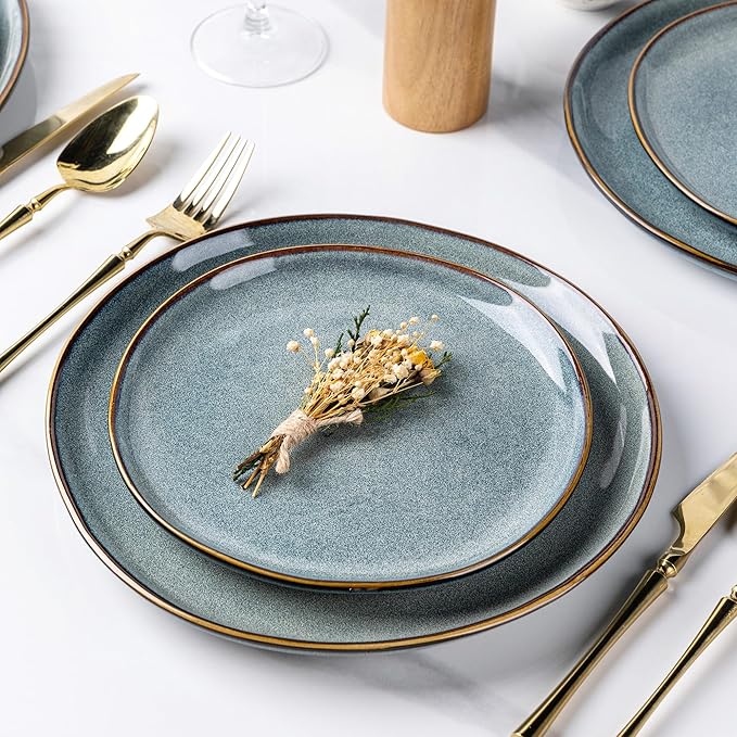 AmorArc Ceramic Dinner Plates Set of 6,10.5 Inch Handmade Reactive Glaze Stoneware Plates,Rustic Shape Dinnerware Dish Set for Kitchen,Microwave & Dishwasher Safe,Scratch Resistant