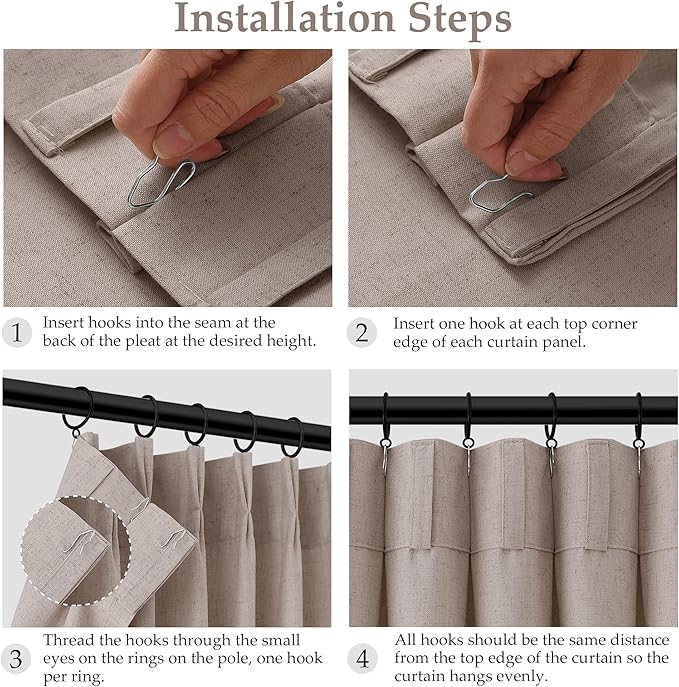 Aersas Ecru Pinch Pleat Linen Curtains 96 Inches Long for Living Room Dining 2 Panels Pinch Pleated Drapes Hooks Farmhouse Neutral Light Filtering Semi Sheer Curtain for Bedroom 40x96