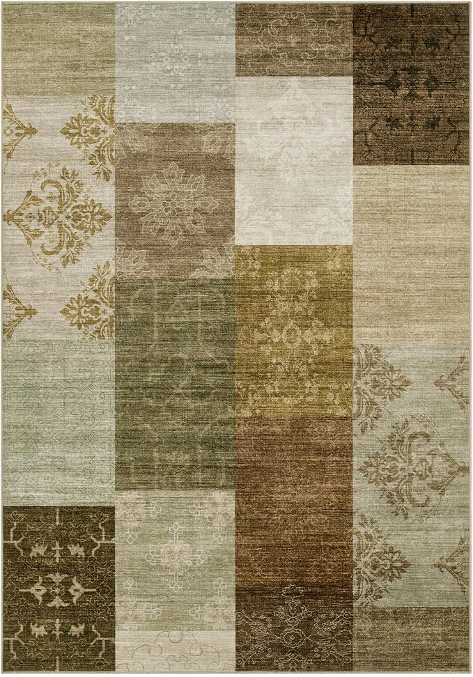 UERMEI 6x9 Area Rug for Living Room - Washable Neutral Modern Abstract Carpet, Non-Slip Soft Large Indoor Floor Rugs for Bedroom Home Office & Under Dining Table Decor, Brown/Green