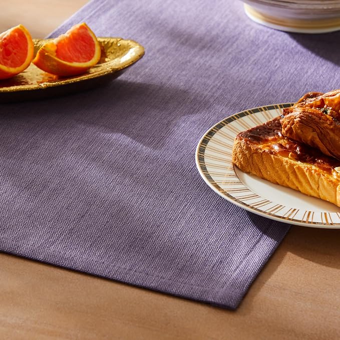 ZeeMart Rustic Cotton Linen Table Runner, 13x72 Inches Purple, Farmhouse Style Purple Table Runners 72 Inches Long, Washable Kitchen Dining Table Decoration for Home Party Decor