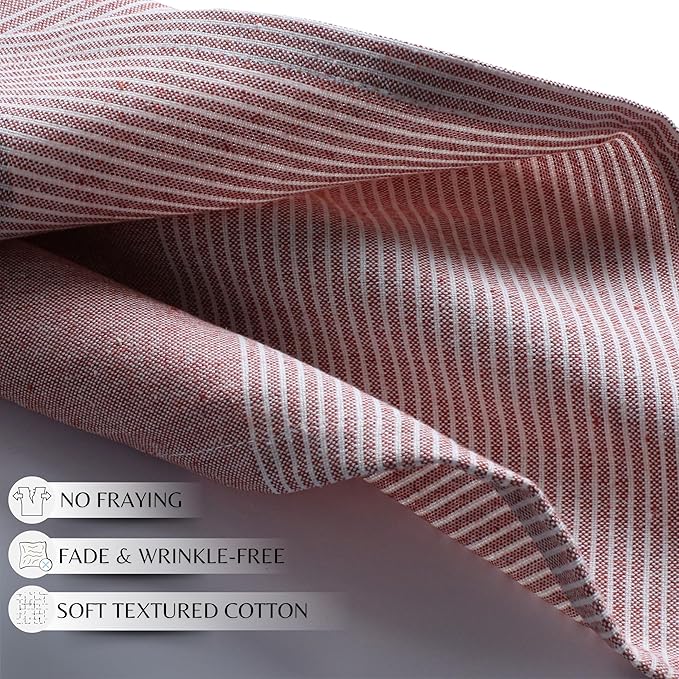 Palisa 100% Cotton Cloth Dinner Napkins [Pack of 4, Rust] Striped Pattern Reusable Table Linen Napkins for Home & Kitchen | Parties & Farmhouse Dining Décor 18x18 Inch