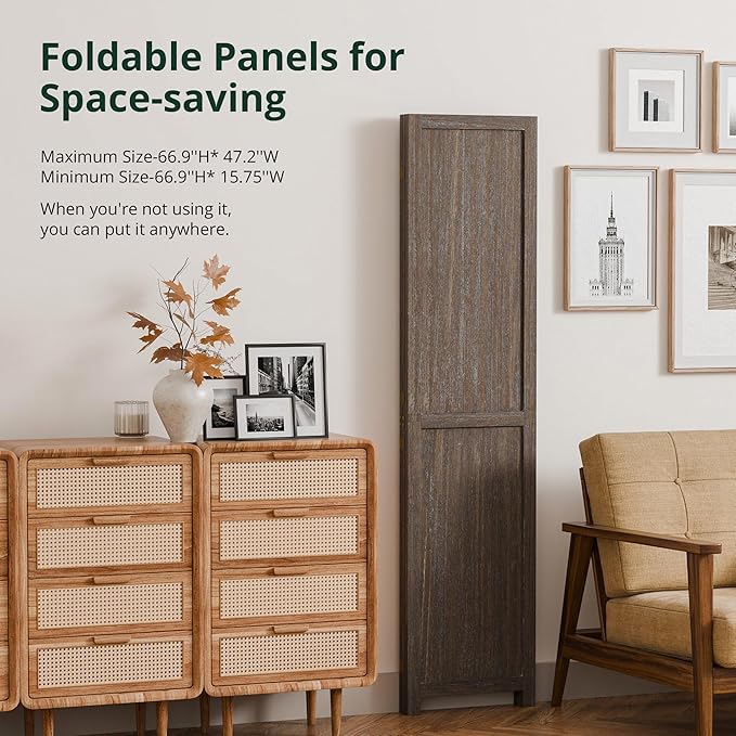 Cozy Castle 3 Panel Folding Room Divider, Solid Wood Privacy Screen, Freestanding Partition Wall, Temporary Wall for Home/Office/Bedroom/Restaurant, Rustic Brown