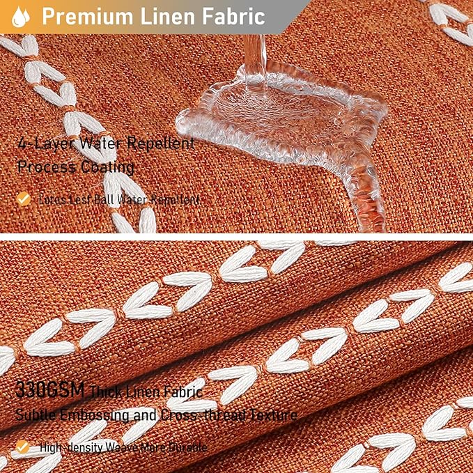 BTTN Boho Farmhouse Shower Curtain, Linen Rustic Weighted Striped Fabric Shower Curtain Set with Tassel, Water Repellent, Bohemian Vintage Country Shower Curtains for Bathroom, Burnt Orange, 72x72