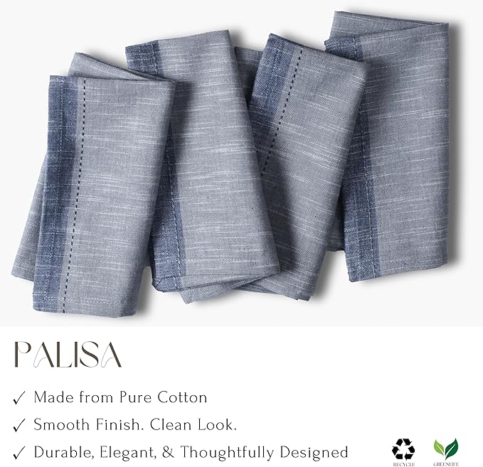 Palisa Cloth Napkins Set of 4 Textured Cotton 18x18 - Premium Contrast Border Thanksgiving Dinner Napkins for Christmas, Holiday Farmhouse Wedding, Soft Washable Table Linen for Everyday Use - Grey