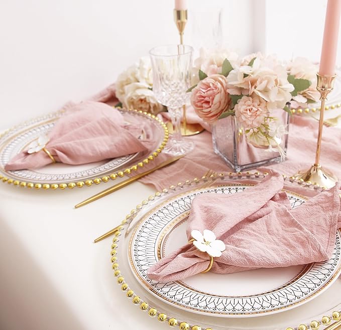 Dinner Cloth Napkins Bulk,100% Soft Cotton Linen Napkins,Washable Fall Napkins with Hemmed Edges for Wedding Decorations Christmas,16”*16”,(Set of 12, Pink)