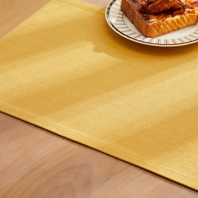 ZeeMart Rustic Cotton Linen Table Runner, 13x90 Inches Yellow, Farmhouse Style Yellow Table Runners 90 Inches Long, Washable Kitchen Dining Table Decoration for Home Party Decor