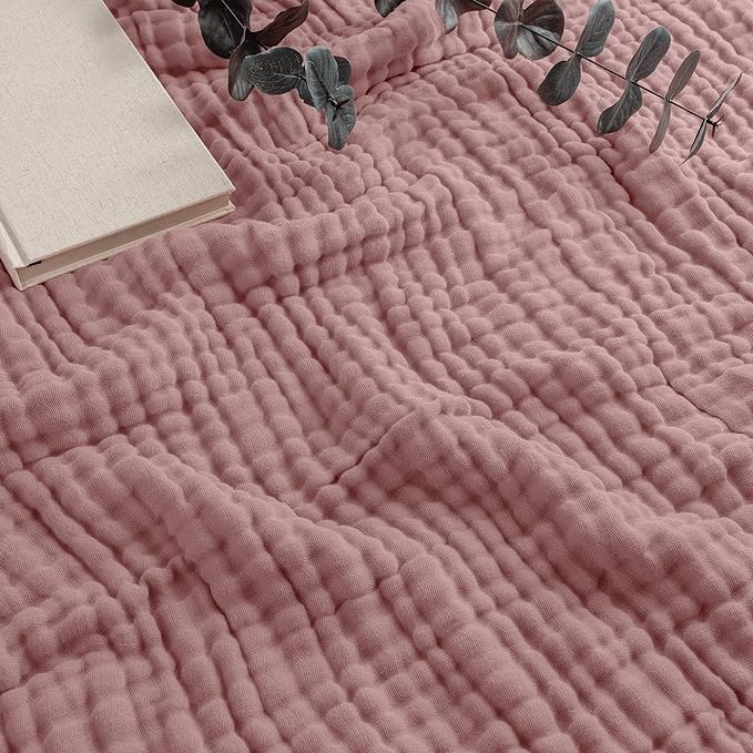 Comfy Cubs Muslin Throw Blanket - 50” x 60” Quilted Design - Lightweight, Breathable 6-Layer Gauze Fabric - Soft Cotton Blanket for Home or Travel - Packaged in Elegant Gift Box - Mauve