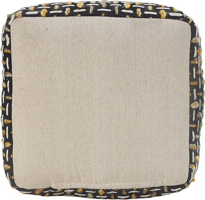 L. R. Resources, Inc. LR Home Hand-Woven Black/Gold/White Geometric Square Ottoman Pouf for Home Decor | Lightweight Foot Rest for Bedroom & Living Room | 16 x 16 x 16 Stuffed Ottoman for Seating