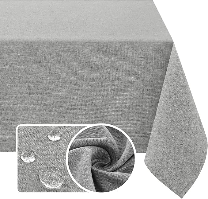 H.VERSAILTEX Linen Textured Tablecloth 54 x 80 Waterproof Decorative Table Cloth Spill-Proof Linen Look Cover for Party Table Extra Soft and Thick Fabric Wrinkle Free, Heather Gray