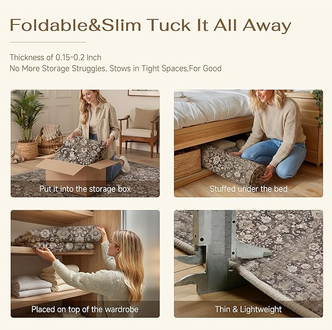 HUGEAR 2x3 Small Rug Machine Washable Area Rug Coffee Brown Entryway Rugs Entrance Door Mat Indoor Accent Rugs Floral Low Pile Carpet Distressed Throw Rug Kitchen Bedroom Office Non Slip