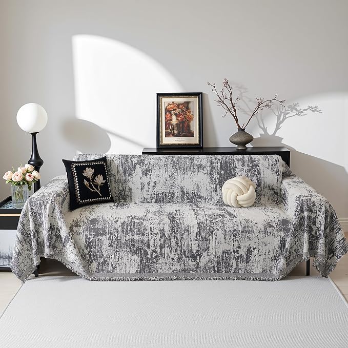 MEETSKY Boho Couch Cover for Dogs Washable Couch Sofa Protector for Love seat Sofa with Cats Friendly, Abstract Geometric Jacquard Sofa Covers Soft Modern Sofa Slipcovers, 71" X102", Deep Grey