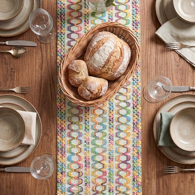 Artoid Mode Colorful Farmhouse Woven Rustic Hollow Spring Table Runner, Seasonal Summer Pride Month Holiday Kitchen Dining Table Decoration for Home Party Decor 12x36 Inch
