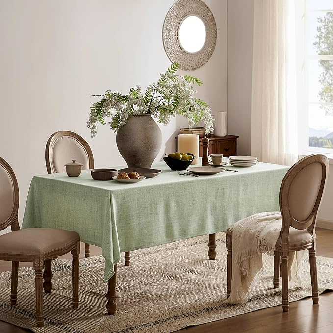 Linen Tablecloth for Square Table 60x60 Inch Green, Farmhouse Style Sage Green Tablecloth, Water Resistant Burlap Tablecloths for Dining Table Farmhouse Kitchen