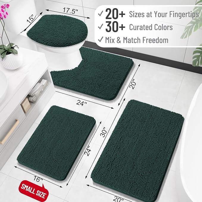 OLANLY Bathroom Rugs 30x20, Extra Soft Absorbent Chenille Bath Rugs, Rubber Backing Quick Dry, Machine Washable Bath Mats for Bathroom Floor, Tub and Shower, Home Decor Accessories, Blackish Green