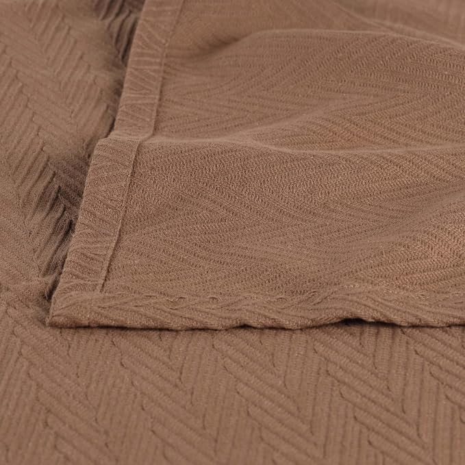 Superior Metro All-Season Cotton Blanket, Woven Blanket for Couch, Bed, Bedding, Farmhouse, Home Essentials, Cute and Cozy Bohemian Blankets, Herringbone Weave, Throw Size, Taupe