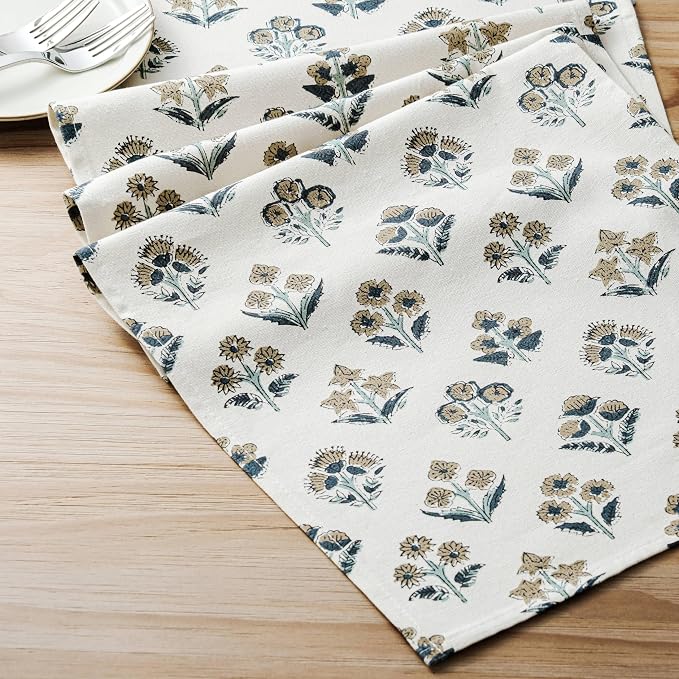 100% Cotton Block Print Floral Table Runners, 13x72 Inch Latte Farmhouse Table Runners 72 Inches Long Boho Flowers Home Decors