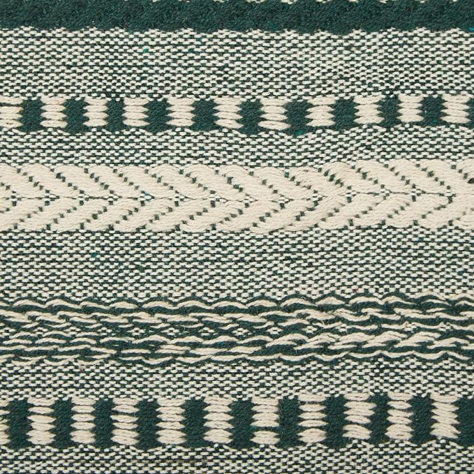 DII Farmhouse Braided Stripe Table Runner Collection, 15x108 (15x113, Fringe Included), Dark Green