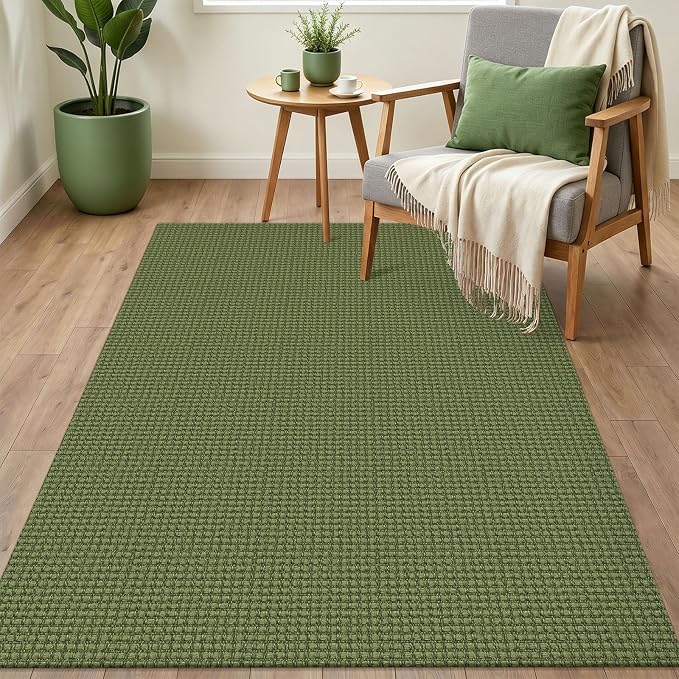 IOHOUZE Washable Area Rug 3x5 Non Slip Rubber Backed Woven Rugs for Entryway Rugs Indoor Outdoor Doormat Throw Rug Floor Carpet for Entrance Kitchen Front Door, Olive Green/Earthy Green