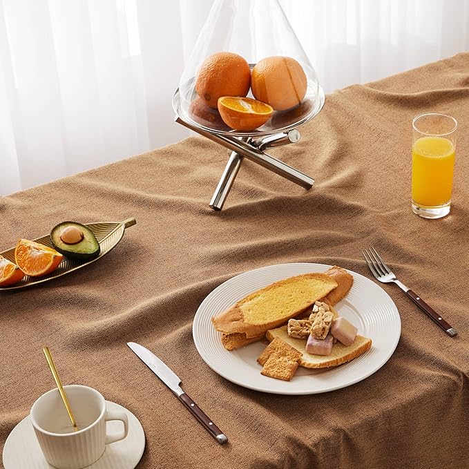 Linen Tablecloth with Tassels, Farmhouse Style Brown Tablecloth, Water Resistant Burlap Tablecloths for Rectangle Table, 60x120 Inch Caramel