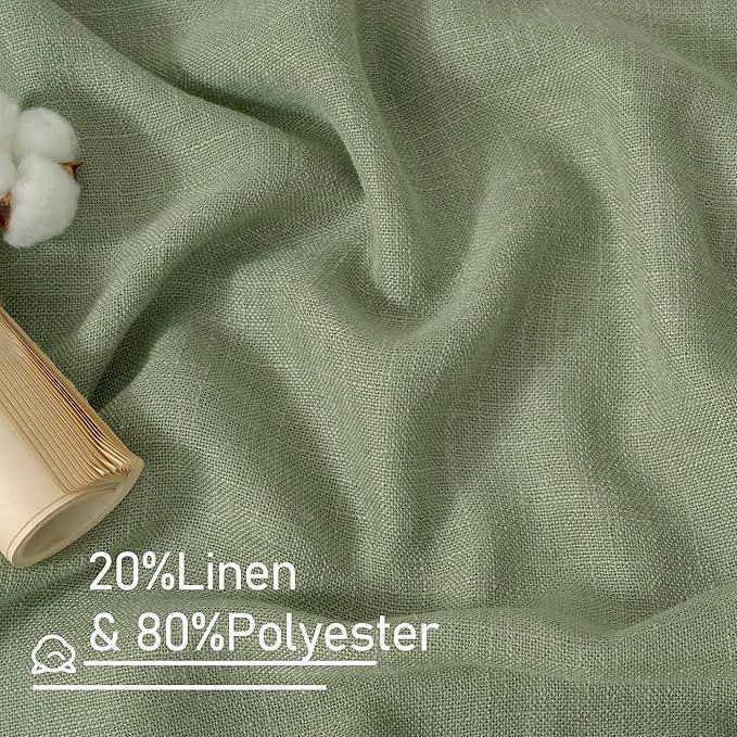 LAMIT Sheer Linen Curtains 63 inches Long for Bedroom, Bronze Grommet Linen Drapes Light Filtering Semi Sheer Curtains for Small Window/Farmhouse, 2 Panels (60 x 63 Inch, Sage Green)