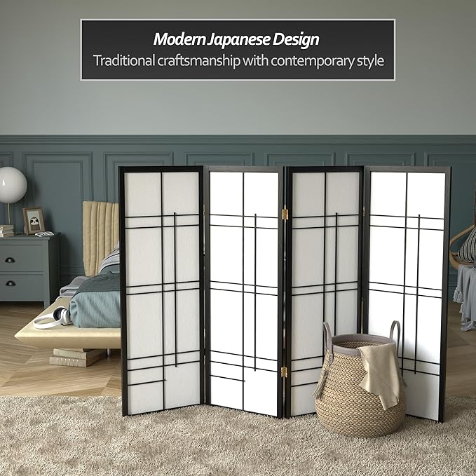 4 ft. Short Eudes Shoji Screen - Black - 4 Panels