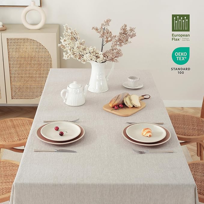 100% Pure Linen Tablecloths 60x90Inches,Rectangle Table Cloth for Dining,Picnic,Weddings and Restaurants,Durable Stonewashed Tablecloths (Re-Natural Linen, Rectangle - 60 x 90 Inch)